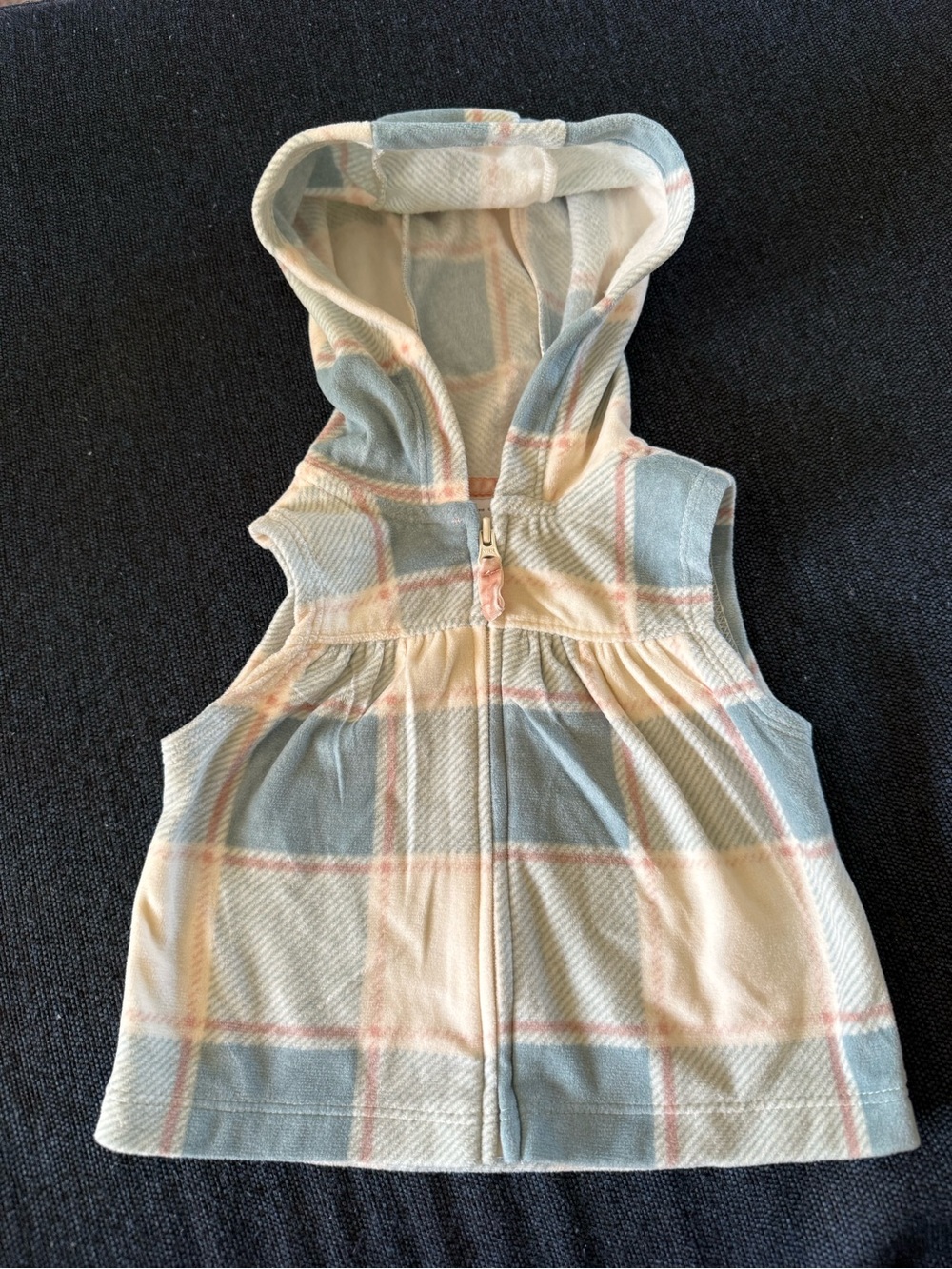 Carter's Baby Girl Hooded Vest Fleece-Like Blue Pink Plaid 3 Months